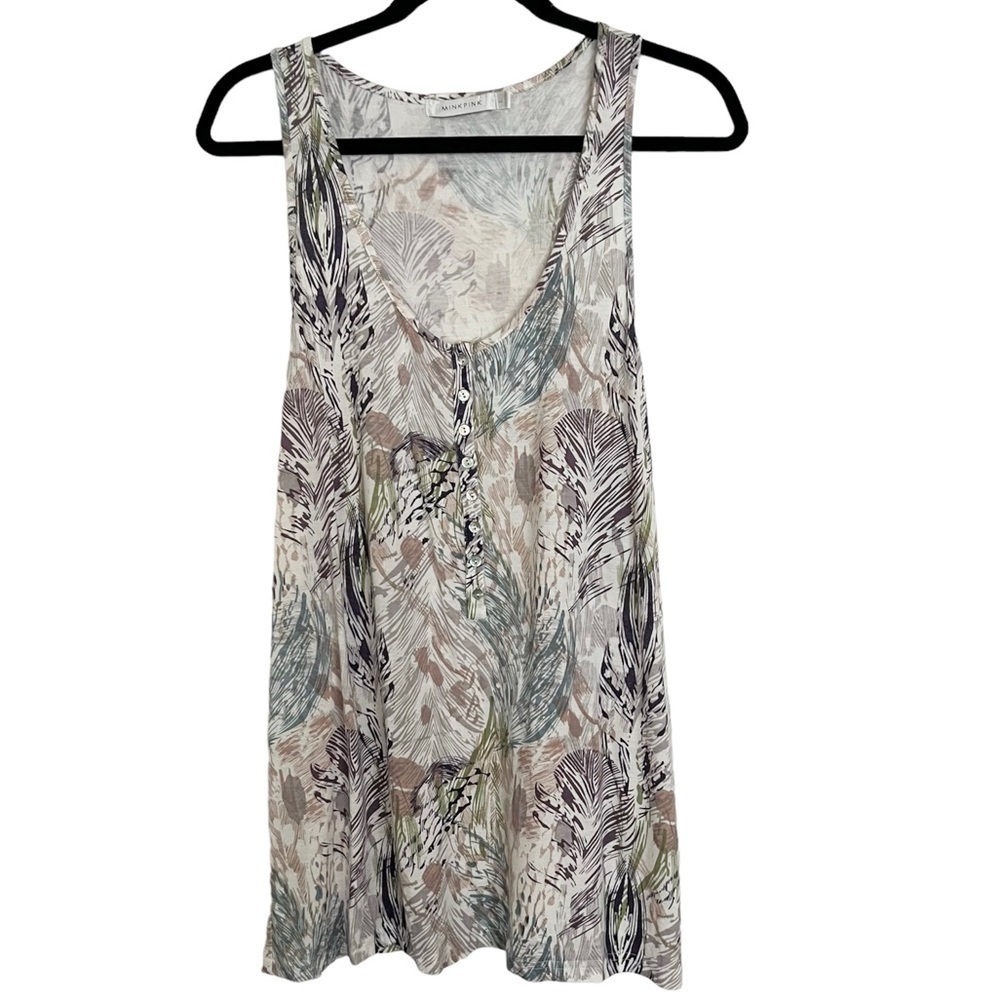 MinkPink White Pink Purple Printed Tunic Tank Top Large
